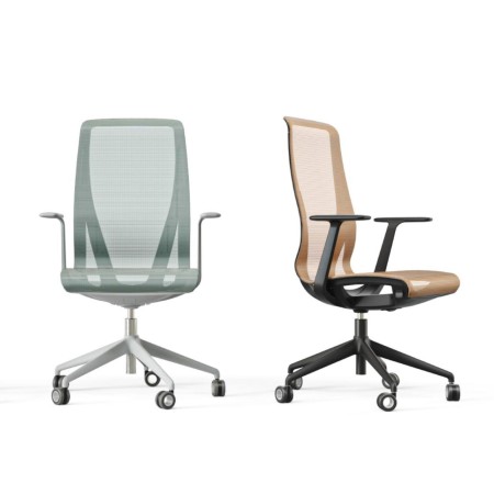 Chaise verte structure blanche et chaise orange structure noire D-CHAIR pour bureaux.