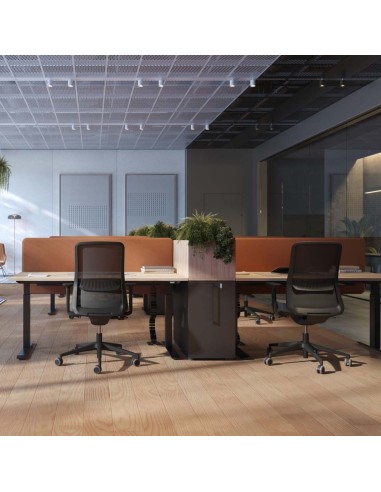 Bureau ouvert avec chaises à roulettes EIRA avec dossier en maille respirante design moderne à Montreux.