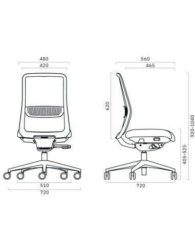 Dimensions de la chaise EIRA de bureau.