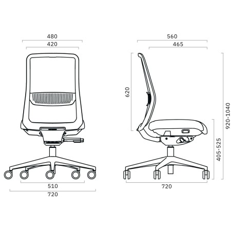 Dimensions de la chaise EIRA de bureau.