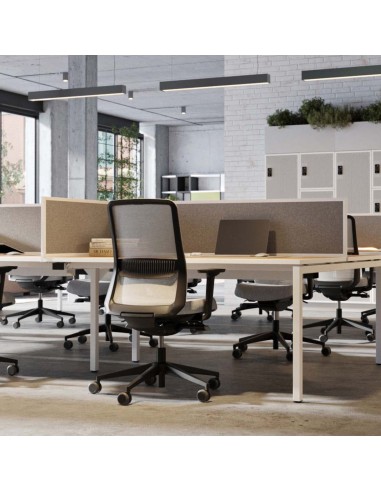 Espace de travail partagé avec chaises EIRA sur roulettes avec dossier en résille à Sion.