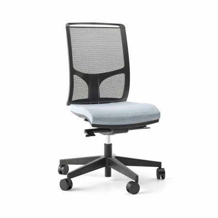 Chaise de travail DIVA avec dossier en résille noire, assise rembourrée et piètement à roulettes.