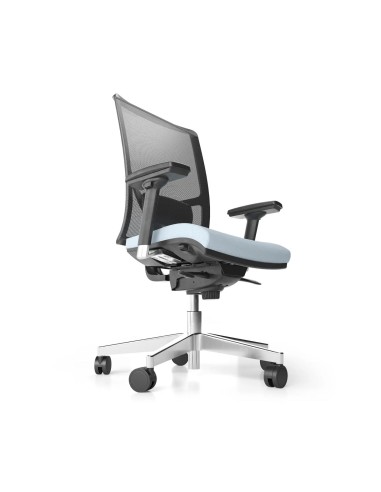 Chaise ergonomique de bureau résille DIVA avec assise bleue et dossier respirant.