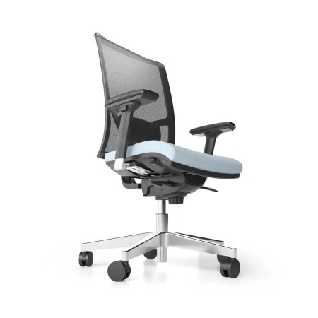 Chaise ergonomique de bureau résille DIVA avec assise bleue et dossier respirant.