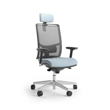 Fauteuil de direction DIVA avec têtière réglable, dossier en résille et base aluminium à roulettes.