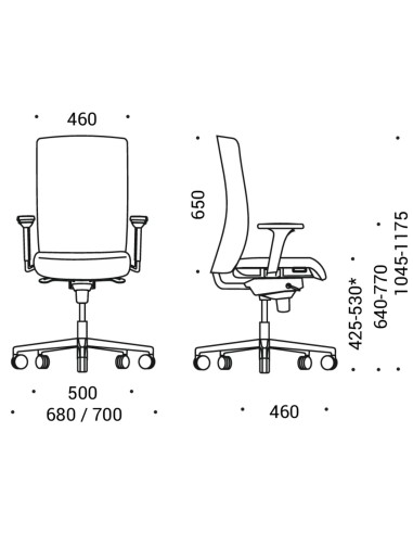 Dimensions de la chaise de travail AURA.
