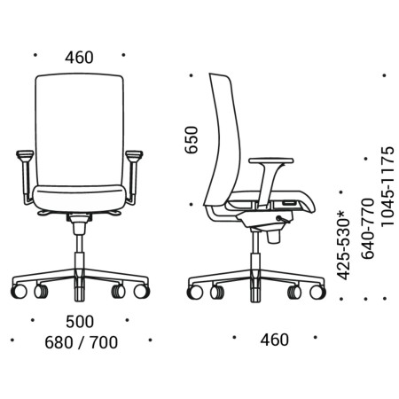 Dimensions de la chaise de travail AURA.