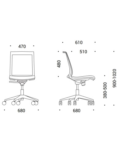 Dimensions chaise de bureau EVA.