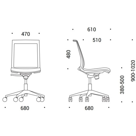 Dimensions chaise de bureau EVA.