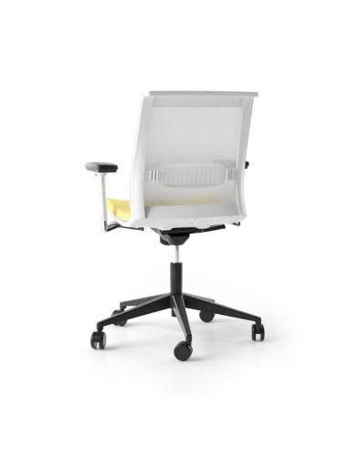 Chaise de bureau soutien lombaire blanche personnalisable avec accoudoirs EVA vue de dos.