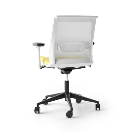 Chaise de bureau soutien lombaire blanche personnalisable avec accoudoirs EVA vue de dos.
