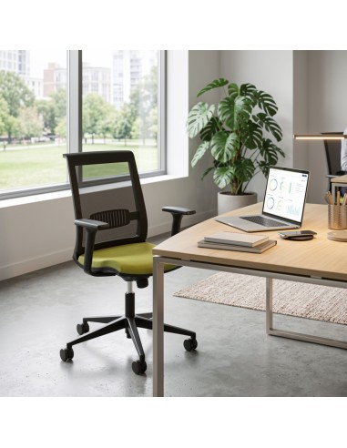 Chaise de bureau EVA avec support lombaire intégrée dans un environnement de travail professionnel moderne à Lausanne.