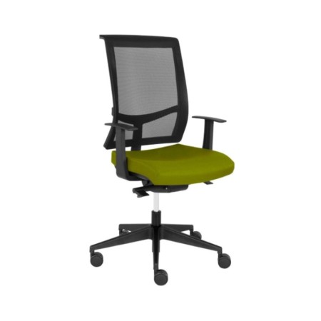 Chaise de travail EVA.II sans soutien lombaire avec dossier en résille et piètement noir à roulettes.