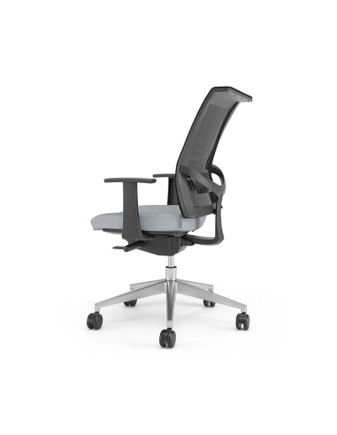 Chaise de bureau ergonomique avec soutien lombaire EVA.II vue de profil en bleu.
