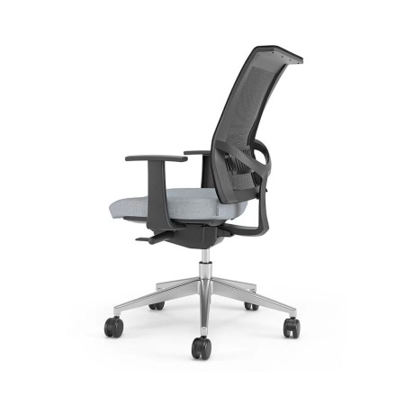 Chaise de bureau ergonomique avec soutien lombaire EVA.II vue de profil en bleu.