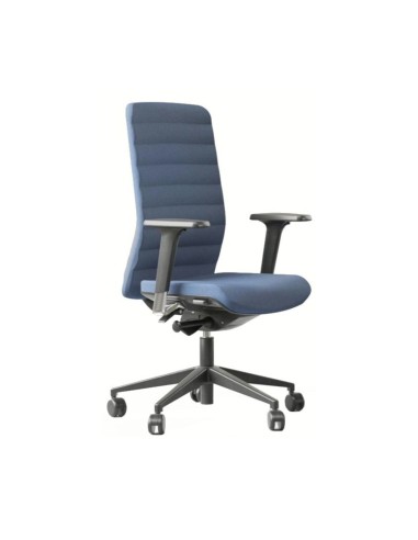 Chaise de bureau WIND avec dossier rembourré en tissu, soutien lombaire réglable et piètement cinq branches.