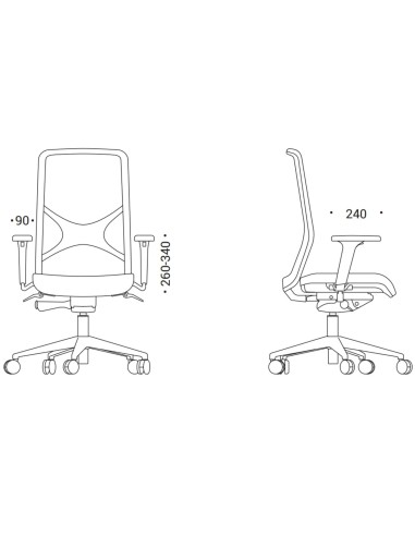 Dimensions accoudoirs de la chaise travail WIND.