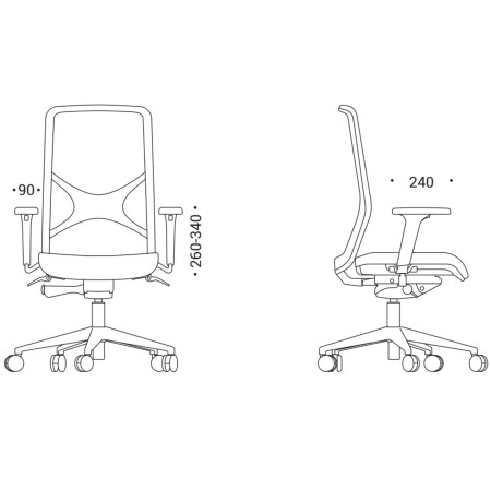 Dimensions accoudoirs de la chaise travail WIND.