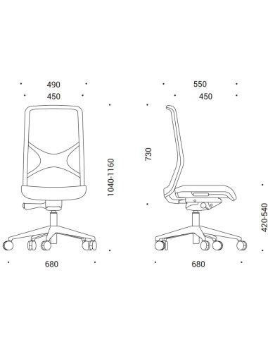 Dimensions chaise travail WIND.
