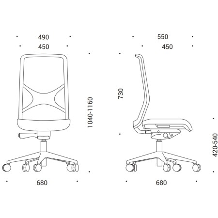 Dimensions chaise travail WIND.