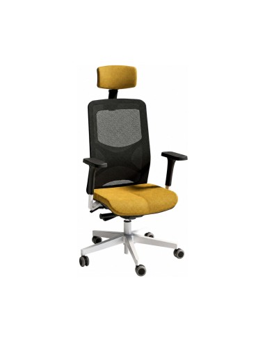Chaise ergonomique jaune et noire en résille avec têtière et soutien lombaire réglable WIND.