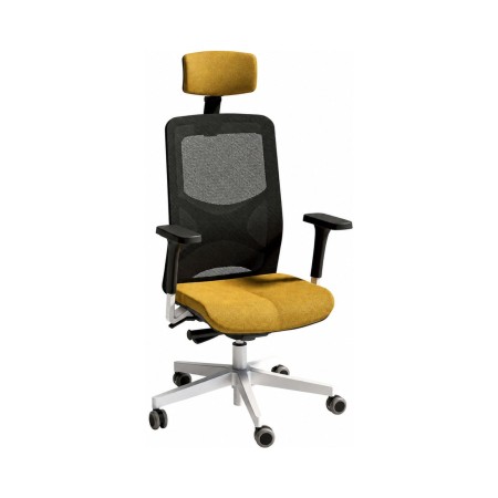 Chaise ergonomique jaune et noire en résille avec têtière et soutien lombaire réglable WIND.
