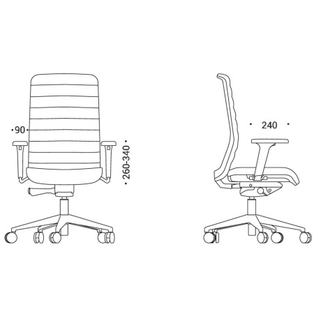 Dimensions des accoudoirs de la chaise WIND en tissu.