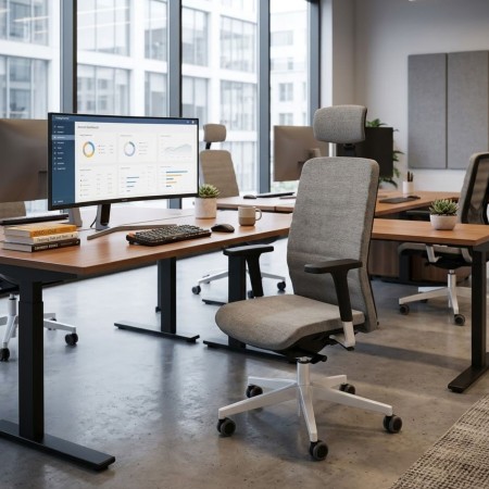 Fauteuil de bureau direction WIND avec dossier tissu, têtière et soutien lombaire réglable. 2