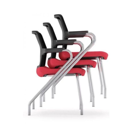 Chaise visiteur résille rouge empilable pour salle de réunion WIND.