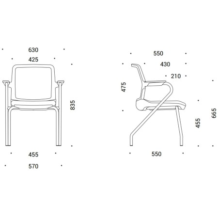 Dimensions de la chaise 4 pieds réunion WIND.