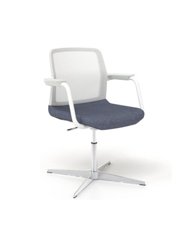 Chaise conférence réglable en hauteur WIND blanche avec assise bleue.