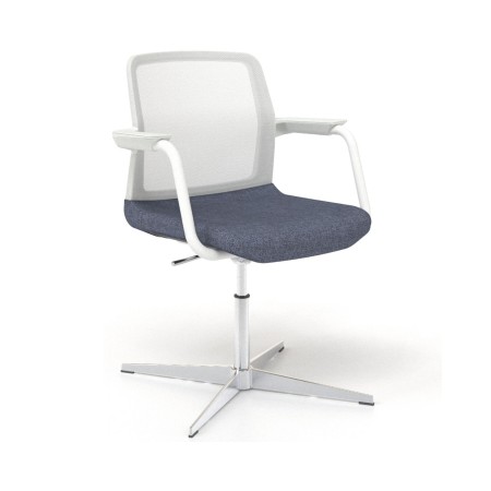 Chaise conférence réglable en hauteur WIND blanche avec assise bleue.