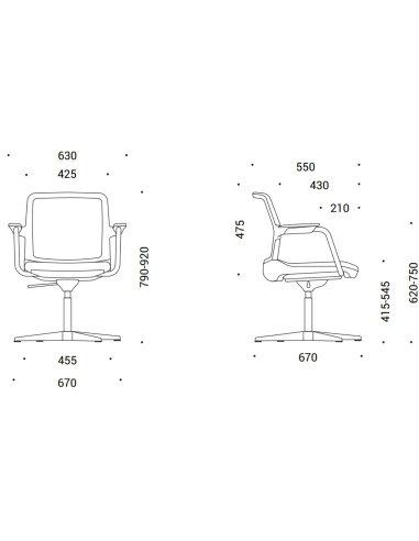 Dimensions de la chaise WIND pieds en étoile.