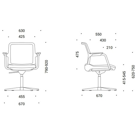 Dimensions de la chaise WIND pieds en étoile.