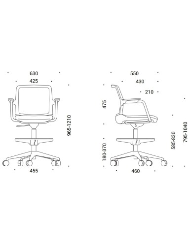 Dimensions de la chaise haute sur roulettes WIND.