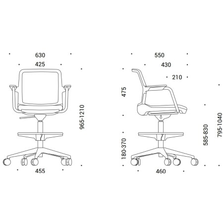Dimensions de la chaise haute sur roulettes WIND.