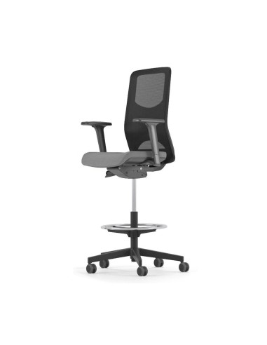 Chaise haute ergonomique pour bureaux assis-debout WIND avec roulettes et repose-pieds.
