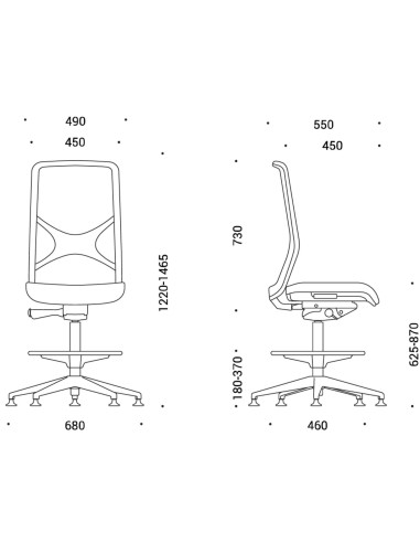 Dimensions de la chaise de bureau haute WIND.