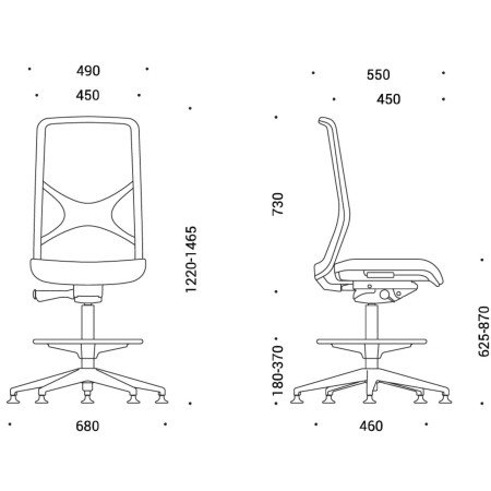 Dimensions de la chaise de bureau haute WIND.