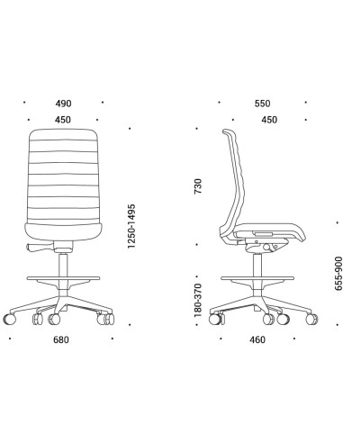 Dimensions de la chaise WIND hautes dossier tissu et roulettes.