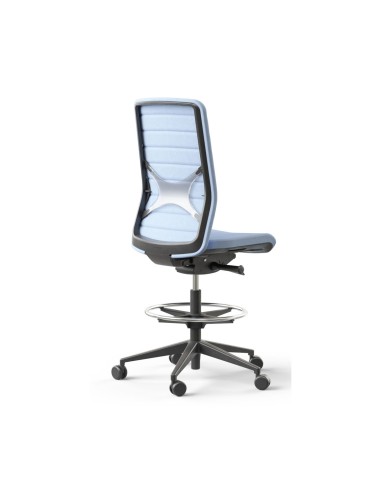 Siège haut mobile avec dossier tissu bleu avec soutien lombaire WIND.