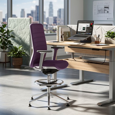 Chaise violette haute stable dossier rembourré WIND avec repose-pied. 2