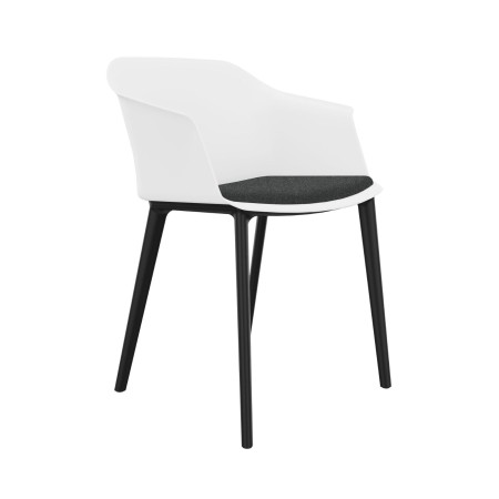 Chaise POLYTONE-C blanche avec accoudoirs et pieds nylon.