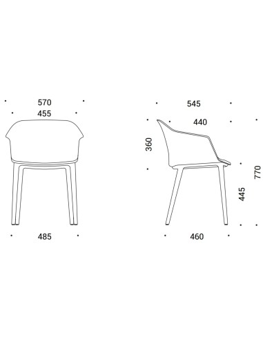 Dimensions de la chaise POLYTONE C 4 pieds nylon.