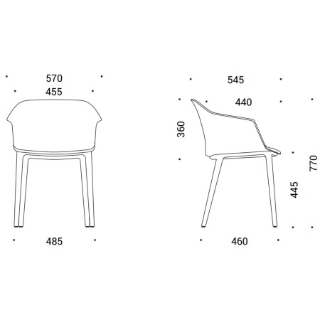 Dimensions de la chaise POLYTONE C 4 pieds nylon.
