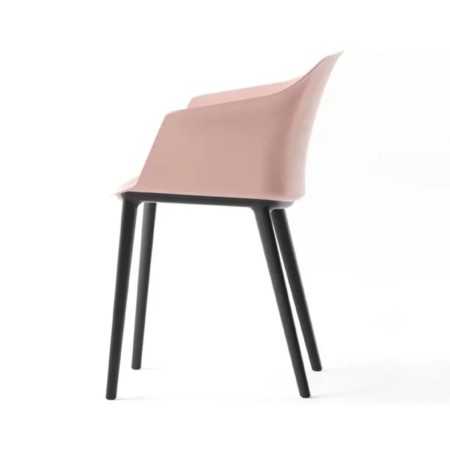 Profil de la chaise POLYTONE C en plastique rose et noir.