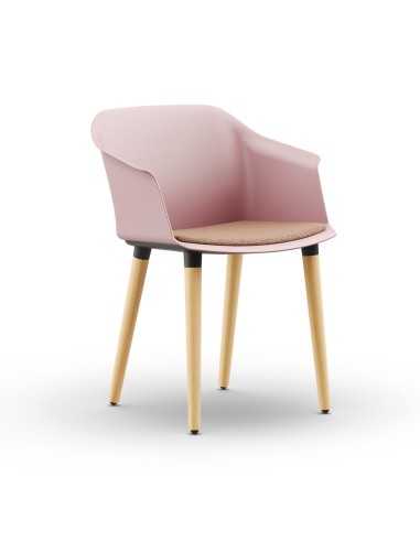 Chaise POLYTONE-C avec coque en plastique vieux rose et bois.