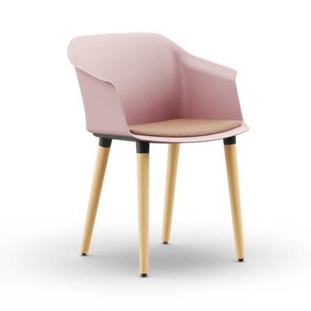 Chaise POLYTONE-C avec coque en plastique vieux rose et bois.