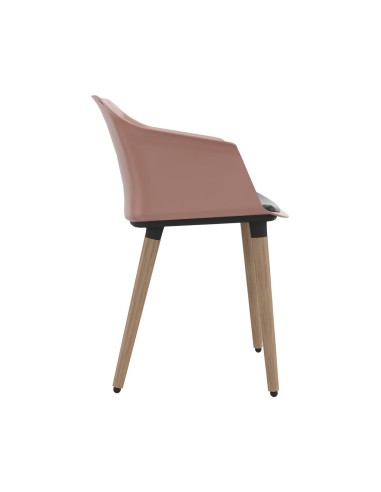 Chaise visiteur avec pieds en bois POLYTONE C en plastique rose.
