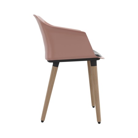 Chaise visiteur avec pieds en bois POLYTONE C en plastique rose.